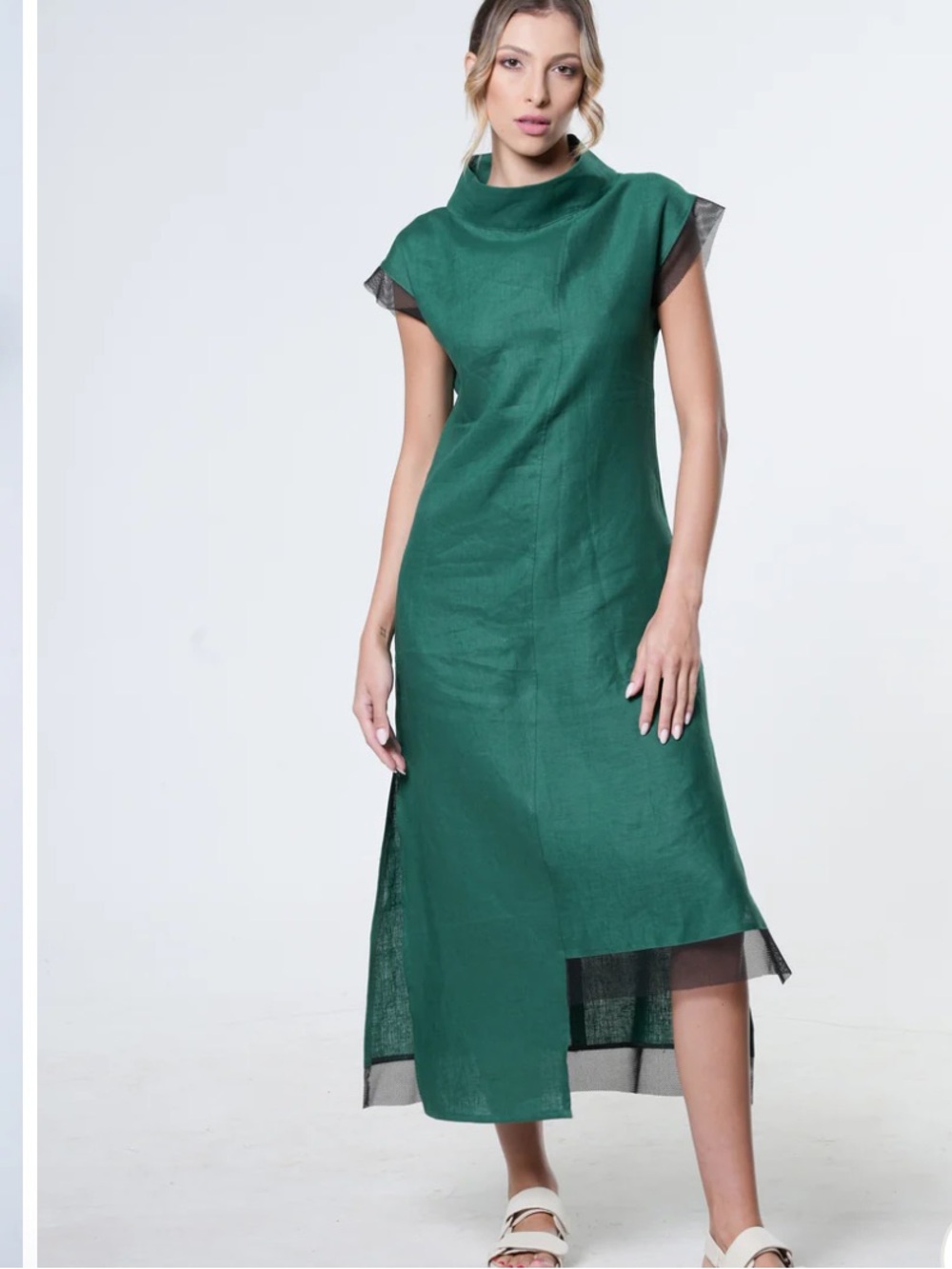 METAMORPHOZA Asymmetrical Linen Dress In Green SMALL NWT